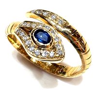 Ring Woman Anni '80 in Yellow Gold Zaffiro blu SERPE ZAF CT 0.30 DIA CT 0.12